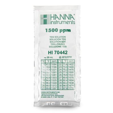 Hanna 1500 mg/L (ppm) TDS Solution, (25) 20 mL Sachets - HI70442P