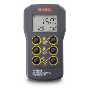 Hanna 2-channel, WP K/J/T F Thermocouple Thermometer, Strap, Batts - HI93552