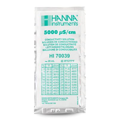 Hanna 5000 S/cm EC Solution with Certificate, (25) 20 mL Sachets - HI70039C