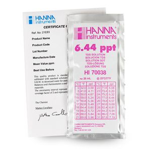 Hanna 6.44 g/L (ppt) TDS Solution with Certificate, (25) 20 mL Sachets - HI70038C