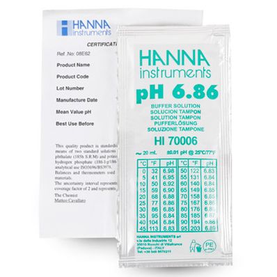Hanna 6.86 pH Buffer Solution with Certificate (25) 20 mL Sachets - HI70006C