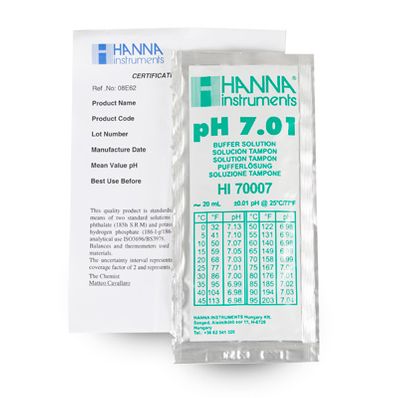 Hanna 7.01 pH Buffer Solution with Certificate (25) 20 mL sachets - HI70007C