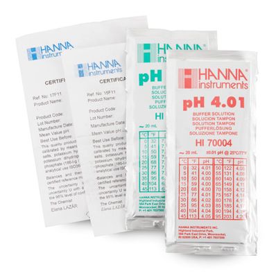 Hanna Combination pH Buffer Kit 4.01 & 7.01 pH with Certificate (10) 20 mL sachets - HI77400C