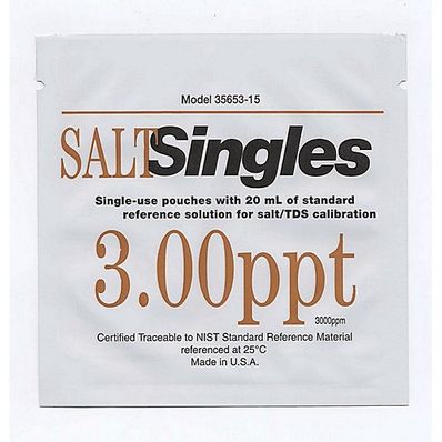Oakton 3000ppm Salt "Singles" NaCl Calibration Solution Pouches, 20 pouches each with 20 mL of solution - WD-35653-15 Oakton 3000ppm Salt "Singles" NaCl Calibration Solution Pouches, 20 pouches each with 20 mL of solution - WD-35653-15