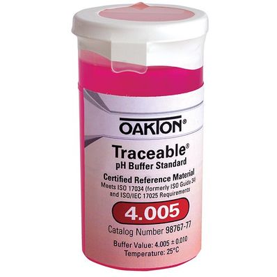 Oakton Traceable One-Shot Buffer Solution, Red, pH 4.005; 6 x 100 mL Vials - WD-98767-77 Oakton Traceable One-Shot Buffer Solution, Red, pH 4.005; 6 x 100 mL Vials - WD-98767-77