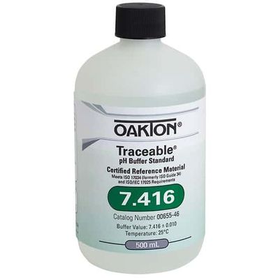 Oakton Traceable® pH Standard Buffer with Calibration, Clear, pH 7.416; 500 mL - WD-00655-46 Oakton Traceable® pH Standard Buffer with Calibration, Clear, pH 7.416; 500 mL - WD-00655-46