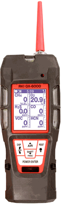 RKI Instruments GX-6000 Three Sensor Sample Draw Gas Monitor, O2 / CO / IR CH4 Autorange, with Li-ion Battery Pack / 100-240 VAC Charger - 72-6ECX-C RKI Instruments GX-6000 Three Sensor Sample Draw Gas Monitor, O2 / CO / IR CH4 Autorange, with Li-ion Battery Pack / 100-240 VAC Charger - 72-6ECX-C