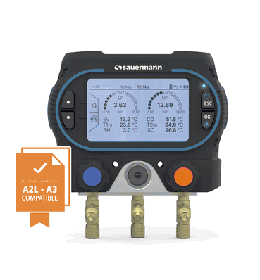 Sauermann Si-RM350 manifold kit 1 includes 1x Si-RM350 2-way manifold, 2x Si-RT2 wired temperature clamps, hard plastic case, batteries and adjusting certificate - 28146 Sauermann Si-RM350 manifold kit 1 includes 1x Si-RM350 2-way manifold, 2x Si-RT2 wired temperature clamps, hard plastic case, batteries and adjusting certificate - 28146