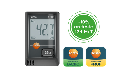 Testo 174 H (black) mini temperature data logger, including wall bracket, batteries, USB cable - 0572 1741 02