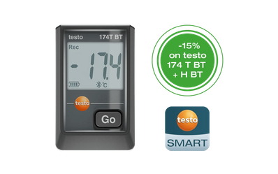 Testo 174T BT (black) mini temperature data logger, including wall bracket, batteries and test report - 0572 1742 02