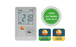 Testo 174T (white) mini temperature data logger, including wall bracket, batteries, USB cable - 0572 1740 01