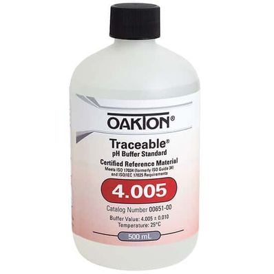 Oakton Traceable pH Standard Buffer with Calibration, Clear, pH 4; 500 mL - WD-00651-00
