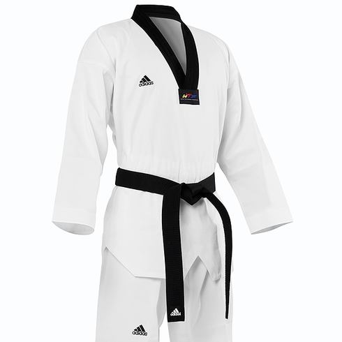 Adidas Club TKD Uniform (White, Black, Red with Black Lapel)