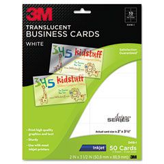 3M Inkjet Translucent Business Cards, 2 x 3 1/2, White,