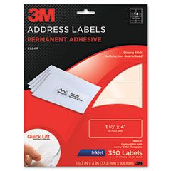 3M Permanent Adhesive Clear Laser Mailing Labels, 1-1/3 x 4, 350/Pack MMM3500C