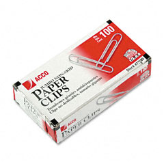 ACCO Nonskid Economy Paper Clips, Steel Wire, Jumbo, Silver, 100/Box, 10 Boxes/Pack ACC72585