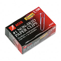 ACCO Nonskid Premium Paper Clips, Wire, No. 1, Silver, 100/Box, 10 Boxes/Pack ACC72370