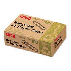 ACCO Recycled Paper Clips, No. 1 Size, 100/Box, 10 Boxes/Pack ACC72365