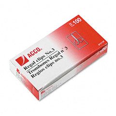 ACCO Regal Clips, Steel Wire, 1", Silver, 100/Box ACC72130