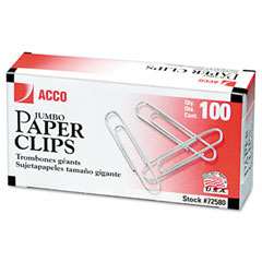ACCO Smooth Economy Paper Clip, Steel Wire, Jumbo, Silver, 100/Box, 10 Boxes/Pack ACC72580