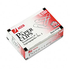 ACCO Smooth Economy Paper Clip, Steel Wire, No. 1, Silver, 100/Box, 10 Boxes/Pack ACC72380