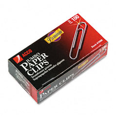 ACCO Smooth Finish Premium Paper Clips, Wire, Jumbo, Silver, 100/Box, 10 Boxes/Pack ACC72500