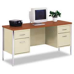 Alera Double Pedestal Steel Credenza, 60w x 20d x 29-1/2h, Oak/Putty ALESD256020PO