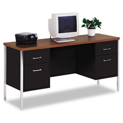 Alera Double Pedestal Steel Credenza, 60w x 20d x 29-1/2h, Walnut/Black ALESD256020BW