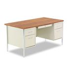 Alera Double Pedestal Steel Desk, 60w x 30d x 29-1/2h, Oak/Putty ALESD216030PO