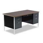 Alera Double Pedestal Steel Desk, 60w x 30d x 29-1/2h, Walnut/Black ALESD216030BW