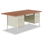 Alera Double Pedestal Steel Desk, 72w x 36d x 29-1/2h, Oak/Putty ALESD217236PO