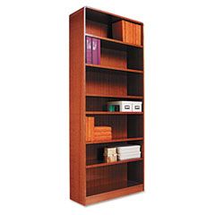 Alera Radius Corner Bookcase, Wood Veneer, 7-Shelf, 35-3/8 x 11-3/4 x 84, Medium Oak ALEBCR78436MO