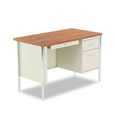 Alera Single Pedestal Steel Desk, 45w x 24d x 29-1/2h, Oak/Putty ALESD214824PO