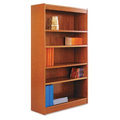 Alera Square Corner Wood Veneer Bookcase, 5-Shelf, 35-3/8 x 11-3/4 x 60, Medium Cherry ALEBCS56036MC
