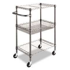 Alera Three-Tier Wire Rolling Cart, 16w x 26d x 39h, Black Anthracite ALESW342416BA