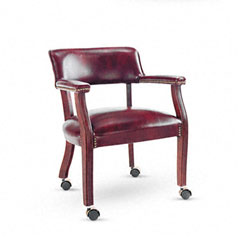 Alera Traditional Series Guest Arm Chair w/Casters, Mahogany Finish/Oxblood Vinyl ALECE43CVY31MY