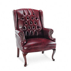 Alera Traditional Series Wing-Back Arm Chair, Mahogany Finish/Oxblood Vinyl ALECE42VY31MY