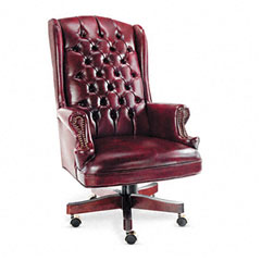 Alera Traditional Series Wing-Back Swivel/Tilt Chair, Mahogany Finish/Oxblood Vinyl ALECE41VY31MY