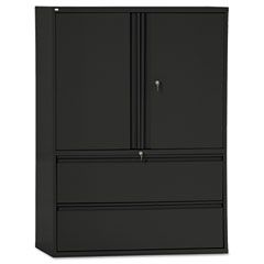 Alera Two-Drawer Lateral File Cabinet With Storage, 42w x 19-1/4d x 65-1/4h, Black ALELA564219BL