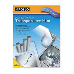 Apollo Laser Copier Transparency Film, Removable Sensing Stripe, Ltr, Clear, 100/Box APOPP201C