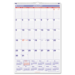AT-A-GLANCE Recycled Monthly Wall Calendar, Blue and Red, 20" x 30", 2012 AAGPM428