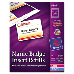 Avery Additional White Laser/Inkjet Inserts, 3 x 4, White, 300/Box AVE5392