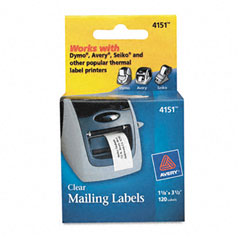Avery Address Labels, 1-1/8 x 3-1/2, Clear, 120/Roll, 1 Roll/Box AVE4151