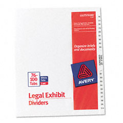 Avery Avery-Style Legal Side Tab Divider, Title: 76-100, Letter, White, 1 Set AVE11397