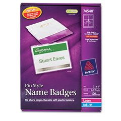 Avery Badge Holders w/Laser/Inkjet Inserts, Top Loading, 3 x 4, White, 100/Box AVE74540
