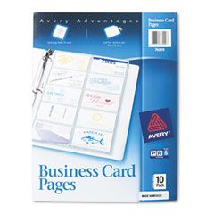 Avery Business Card Binder Pages, 20 2 x 3 1/2 Cards/Page, 10 Pages/Pack AVE76009