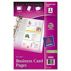 Avery Business Card Binder Pages, 8 2 x 3 1/2 Cards/Page, 5 Pages/Pack AVE76025