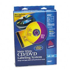 Avery CD/DVD Design Kit, Matte White, 40 Inkjet Labels and 10 Inserts AVE8965