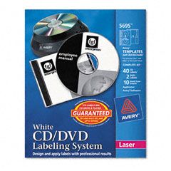 Avery CD/DVD Design Kit, Matte White, 40 Laser Labels and 10 Inserts AVE5695