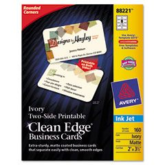 Avery Clean Edge Inkjet Business Cards, Ivory, Round Edge, 2 x 3 1/2, 160 cards/PK AVE88221